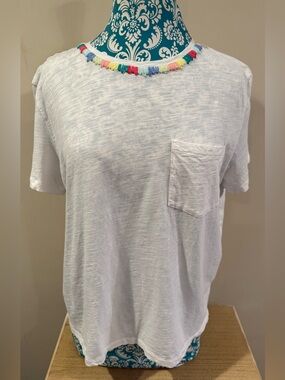 CHARLIE B White Short-Sleeve Pocket Tee with Multicolor Trim